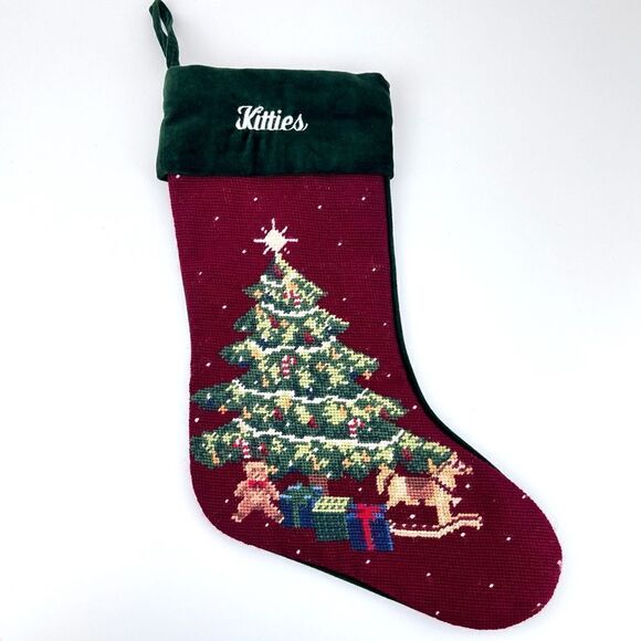 WILLIAMS SONOMA HEIRLOOM WOOL PERSONALIZED Kitties TREE CHRISTMAS STOCKING - Picture 1 of 6